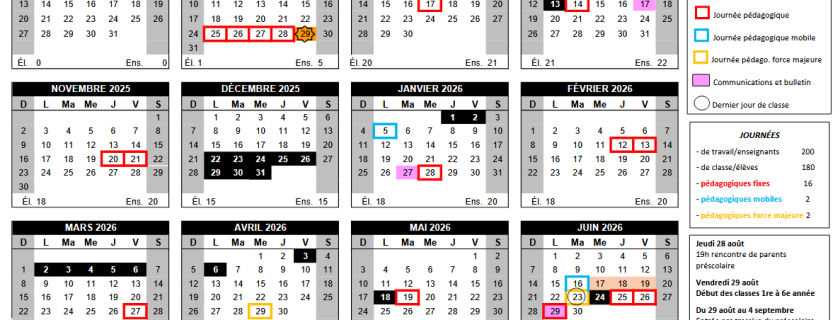 Calendrier 2025-2026
